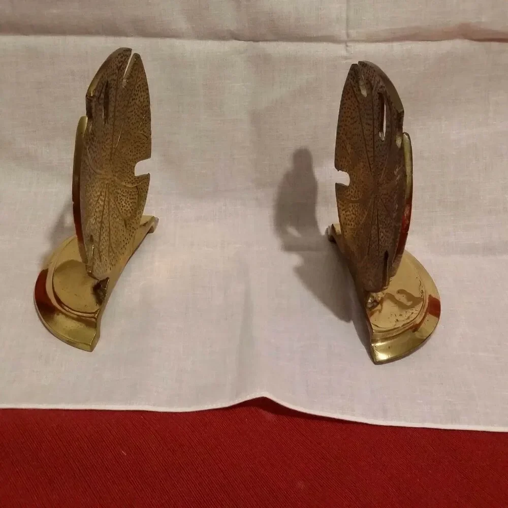 Vtg Brass Gold Sand Dollar Shell Bookends Book Ends Table Beach House Decor 5,5